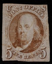 1847 SCOTT #1 5C CENT IMPERFOR