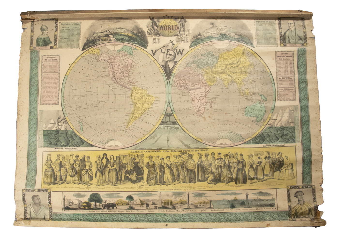 1847 WALL MAP "THE WORLD AT ONE