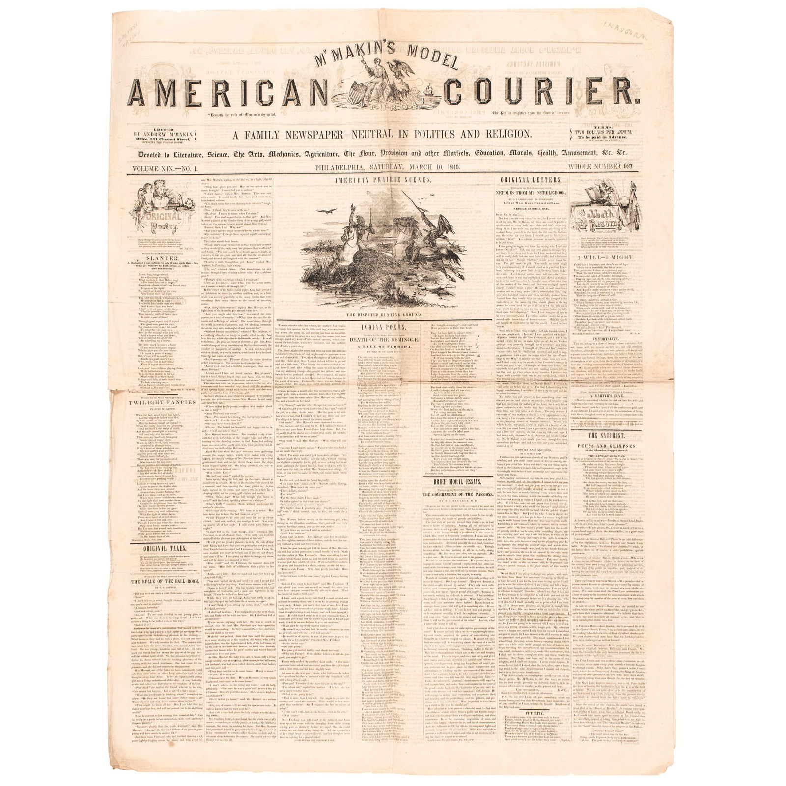 1849 PHILADELPHIA NEWSPAPER WITH
