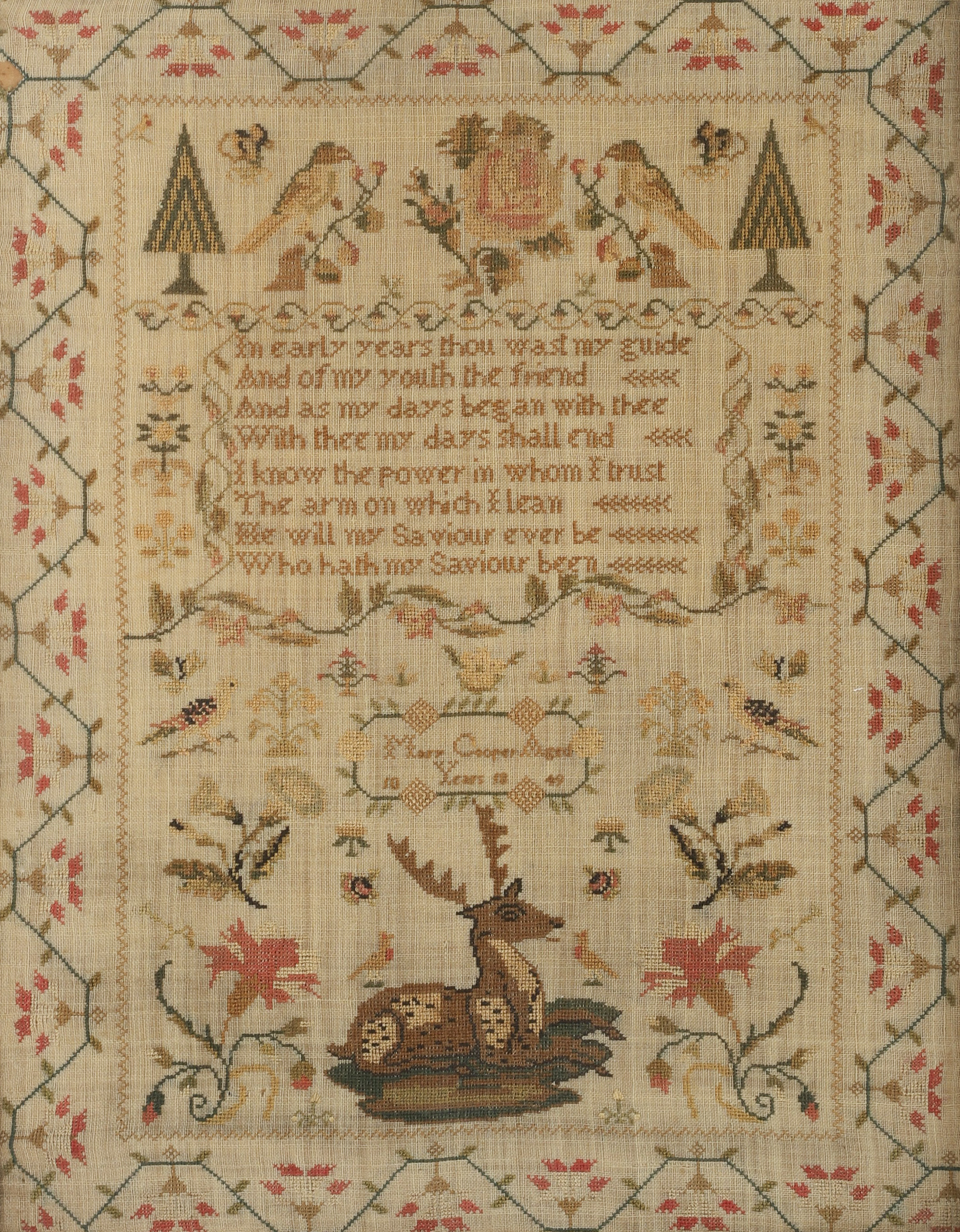1849 Signed needlework sampler, "In