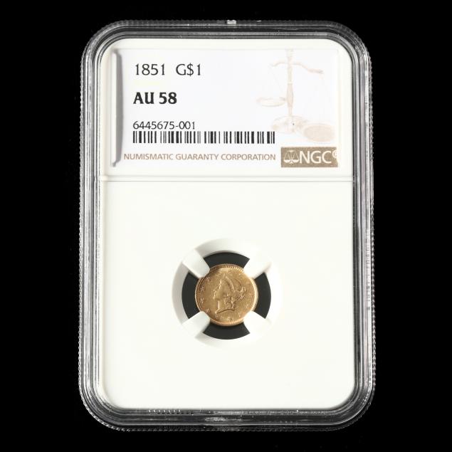 1851 LIBERTY HEAD $1 GOLD, NGC AU58
