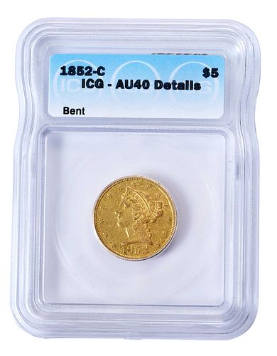 1852-C $5 GOLD COIN, CHARLOTTE
