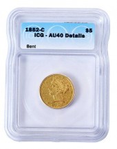 1852-C $5 GOLD COIN, CHARLOTTE
