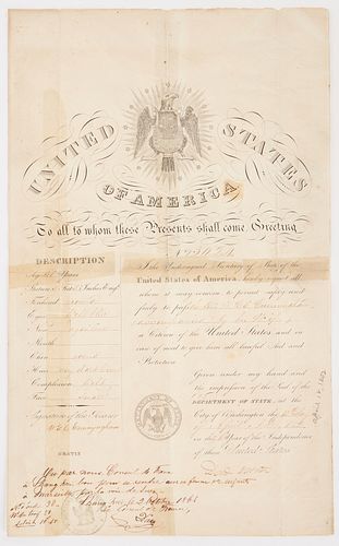 1852 DANIEL WEBSTER SIGNED PASSPORT