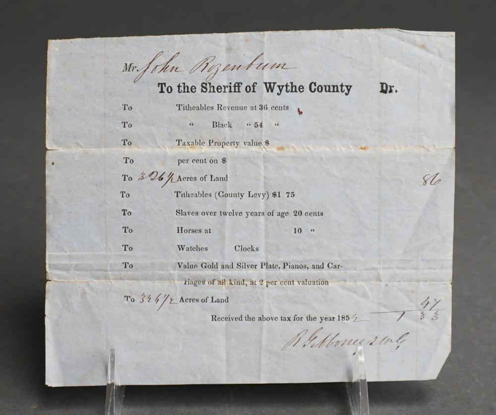 1852 TAX REGISTRATION FORM OF WYTHE