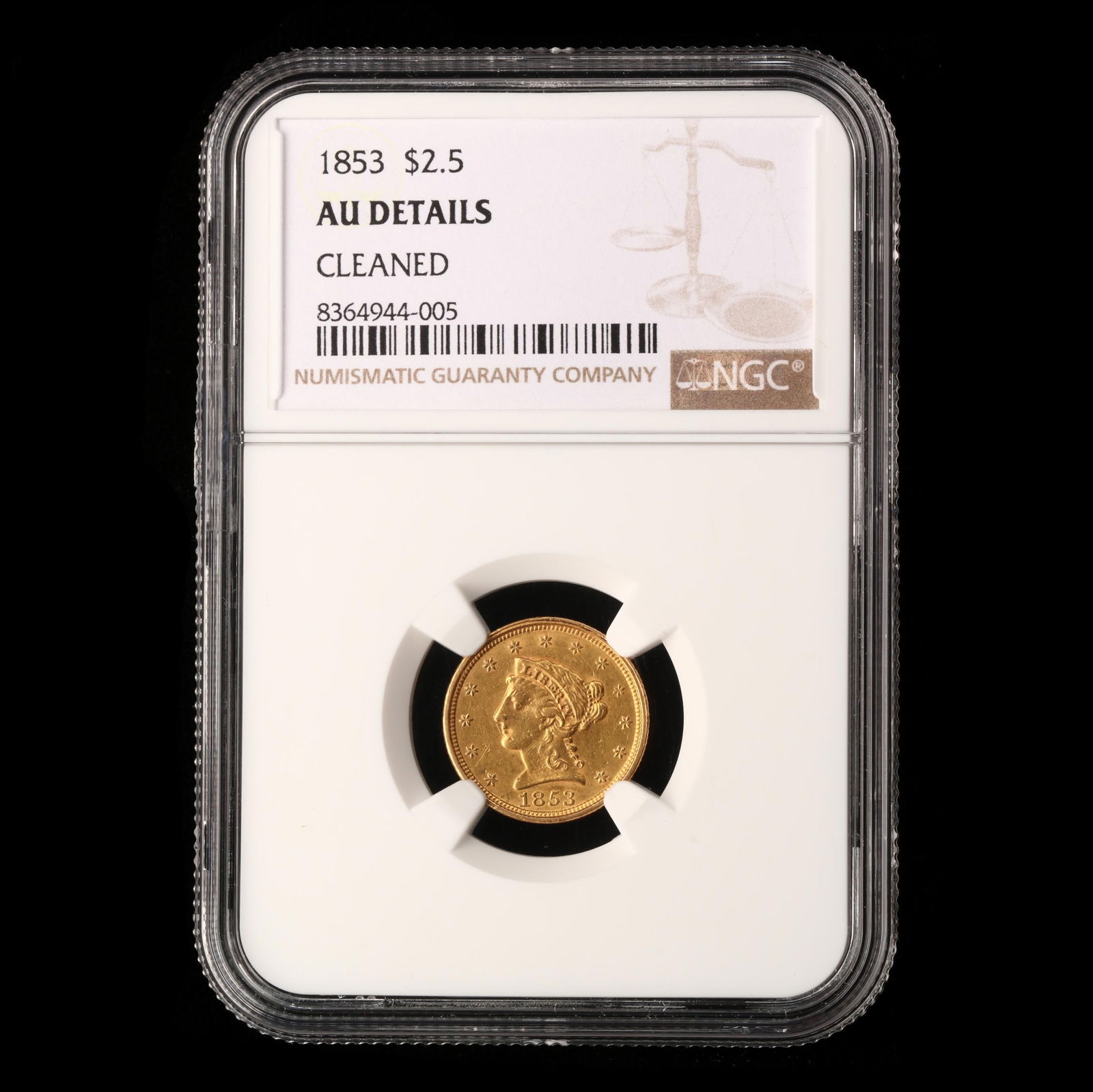 1853 LIBERTY HEAD $2.50 GOLD
