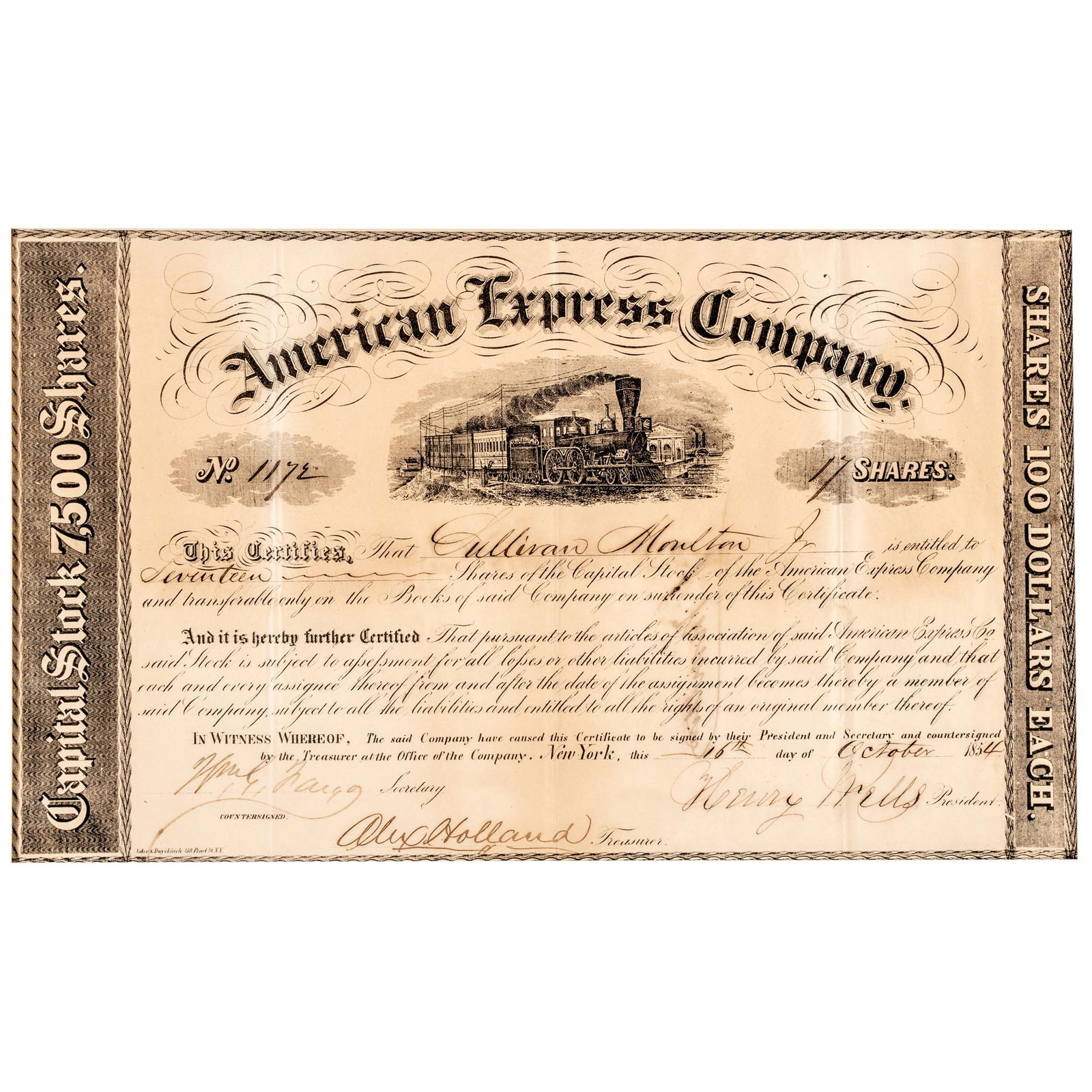 1854 WELLS + FARGO SIGNED