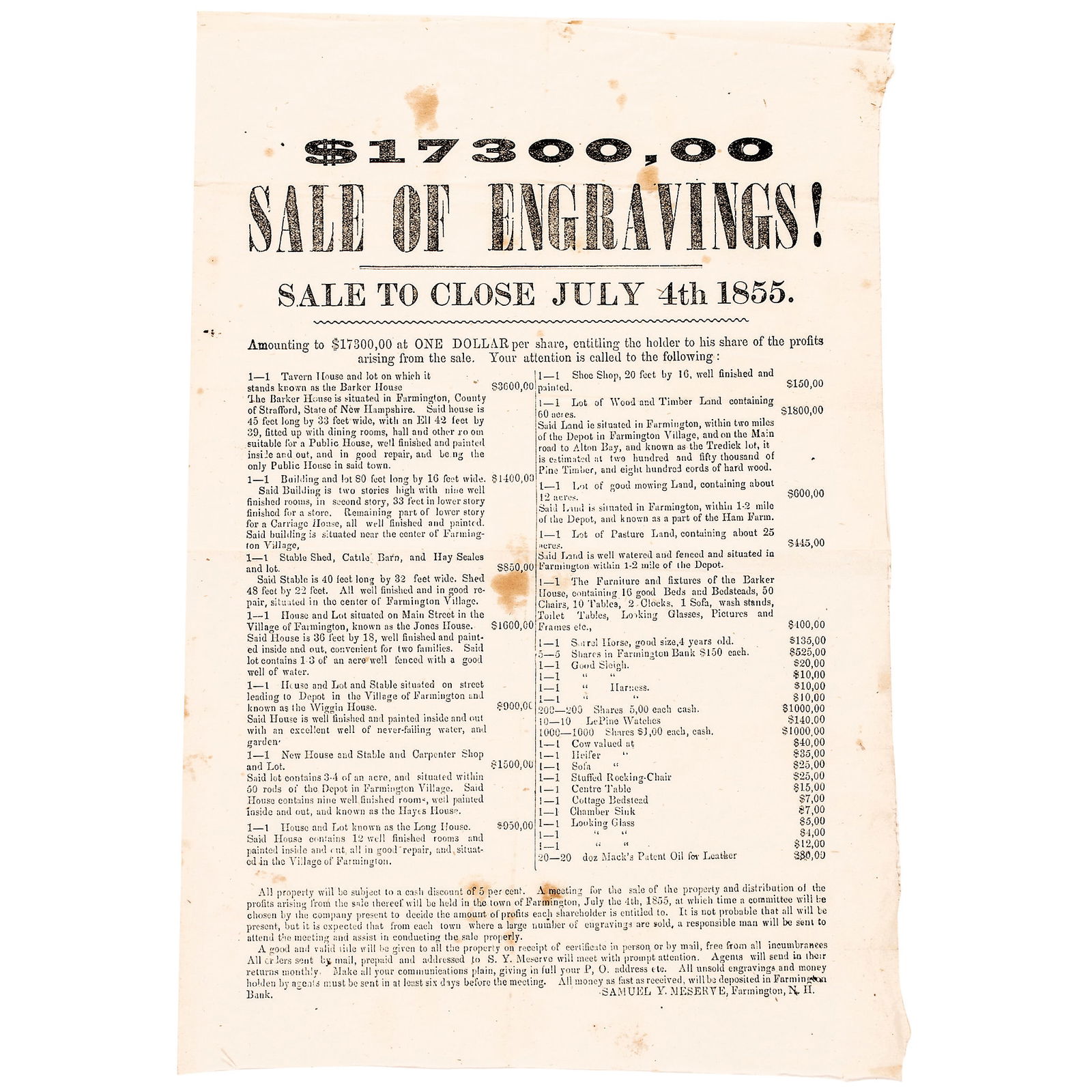 1855 NEW HAMPSHIRE LOTTERY GROUP OF