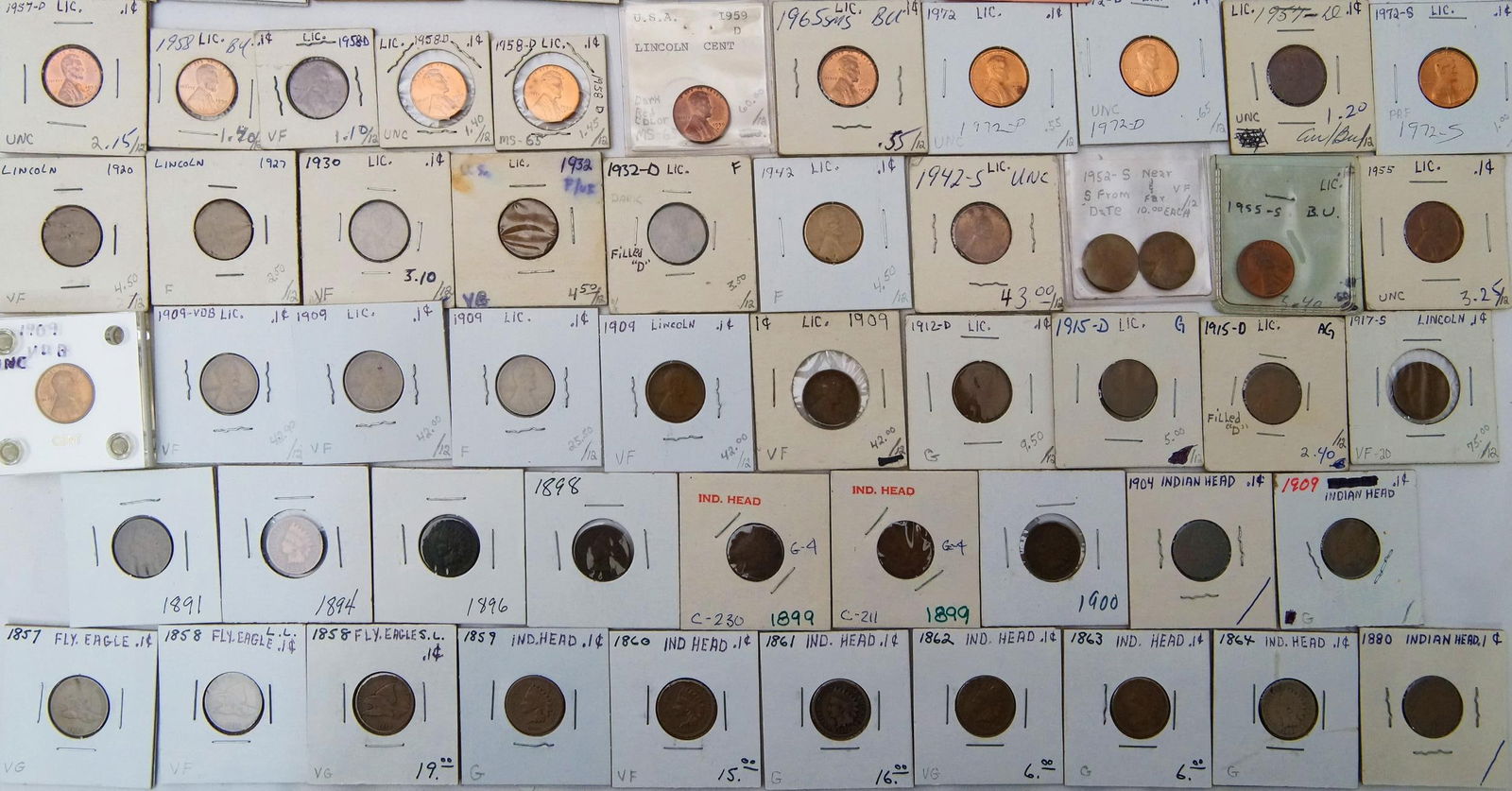 1856-1972 US CENTS GRADED FLY