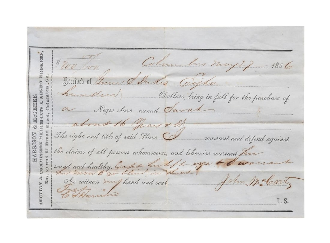 1856 GEORGIA SLAVE BROKERS BILL