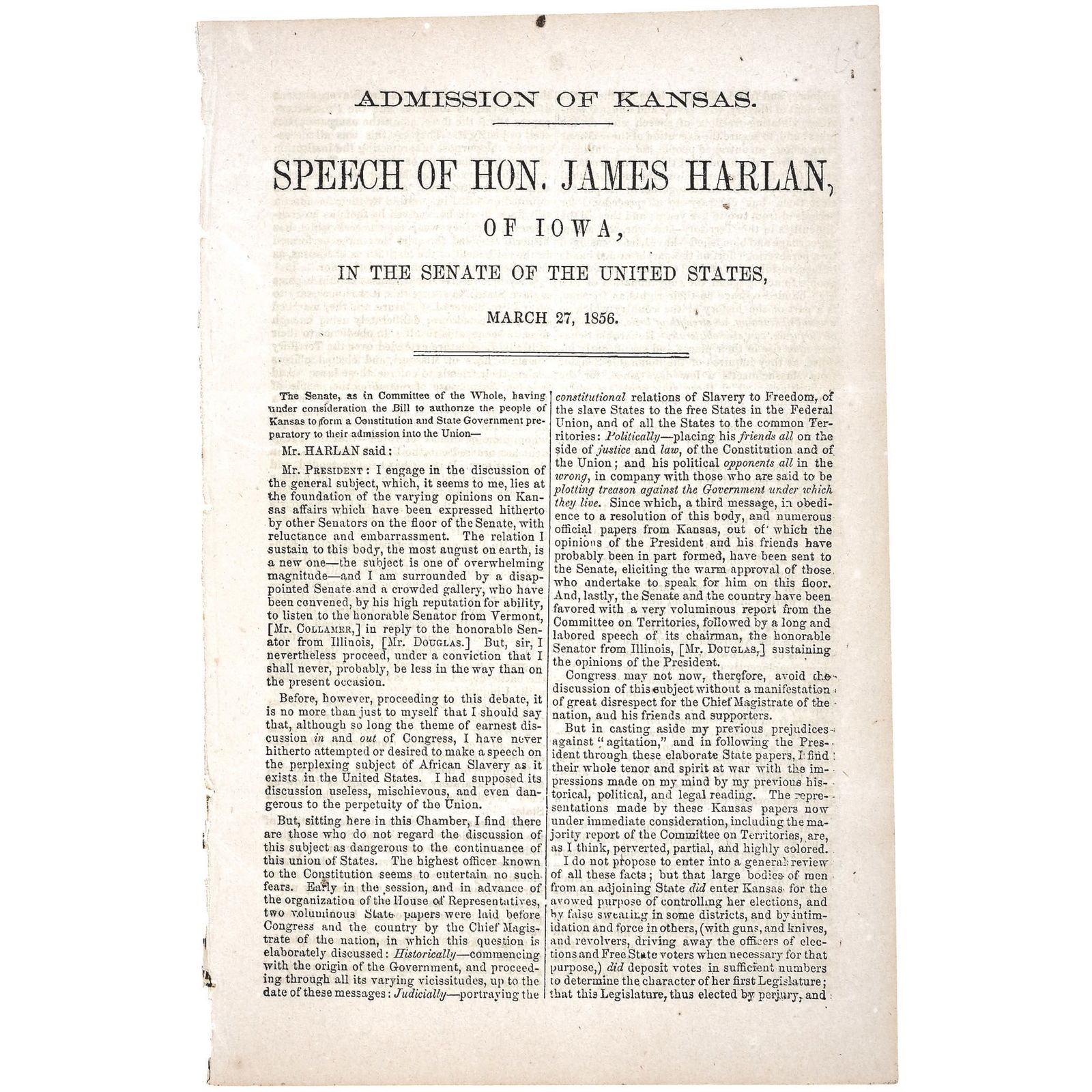 1856 SLAVERY PAMPHLET SPEECH