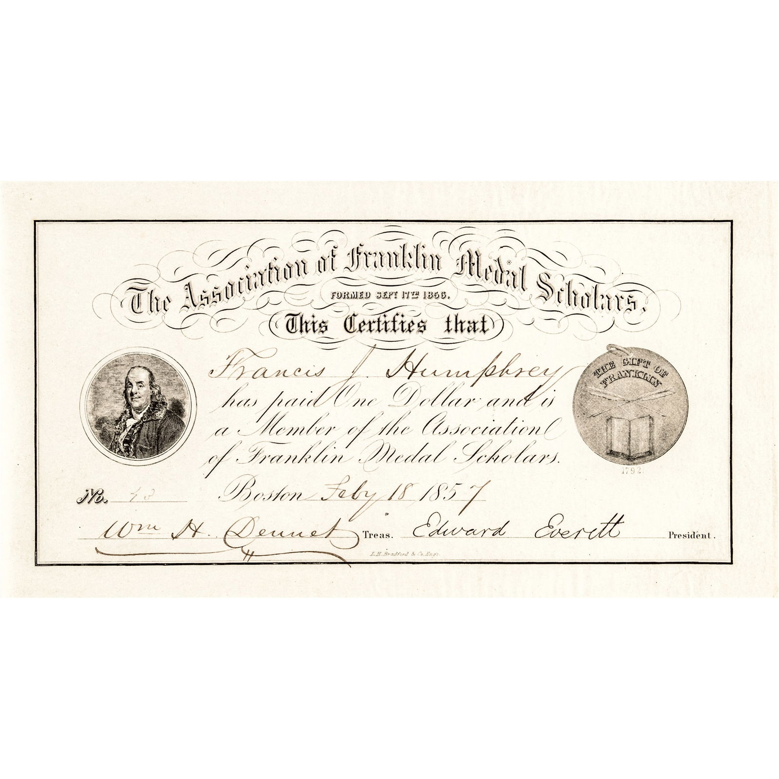 1857 EDWARD EVERETT SIGNED DONATION