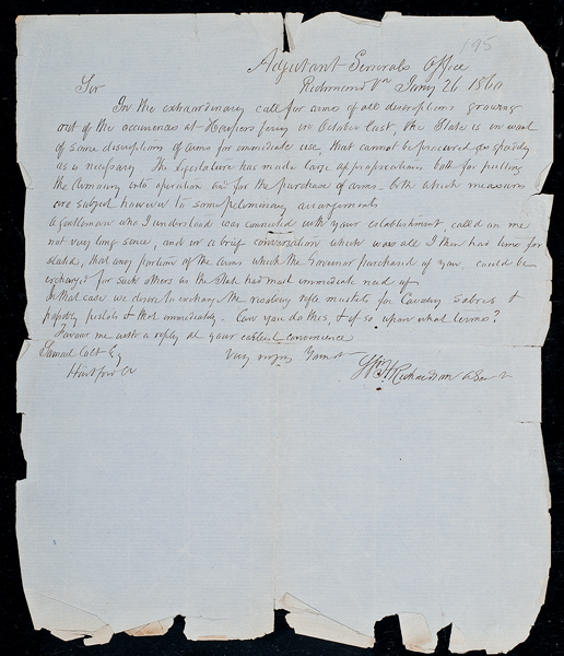 1860 Letter to Samuel Colt from