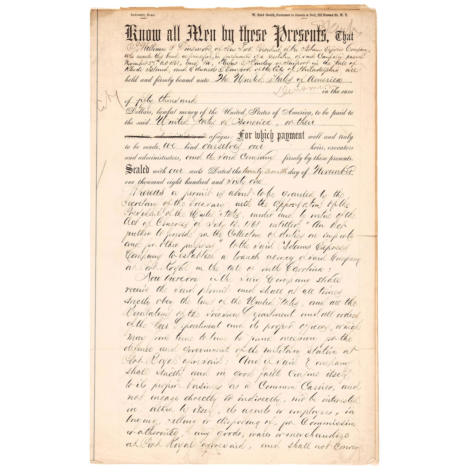 1861 CIVIL WAR ADAMS EXPRESS