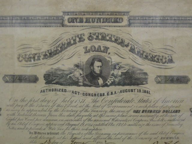 1861 Confederate $100.00 Bond