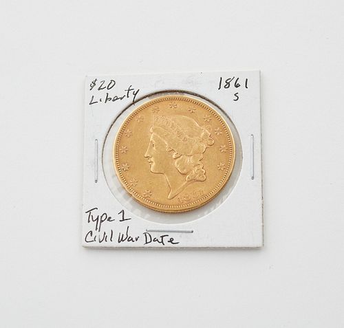 1861 S $20 GOLD LIBERTY HEAD DOUBLE