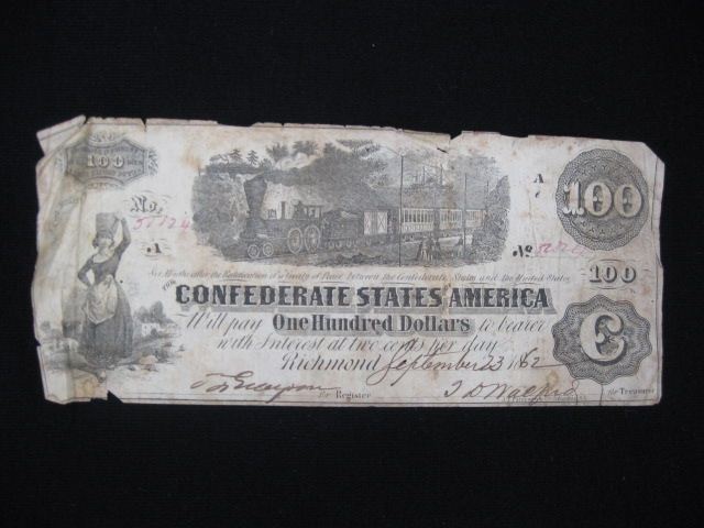 1862 $100.00 Confederate Note