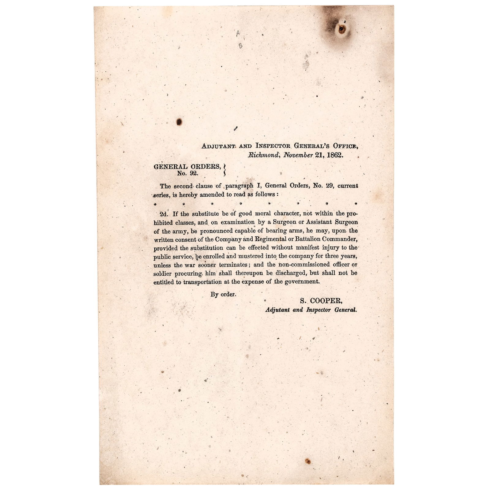 1862 CIVIL WAR CONFEDERATE CSA ARMY