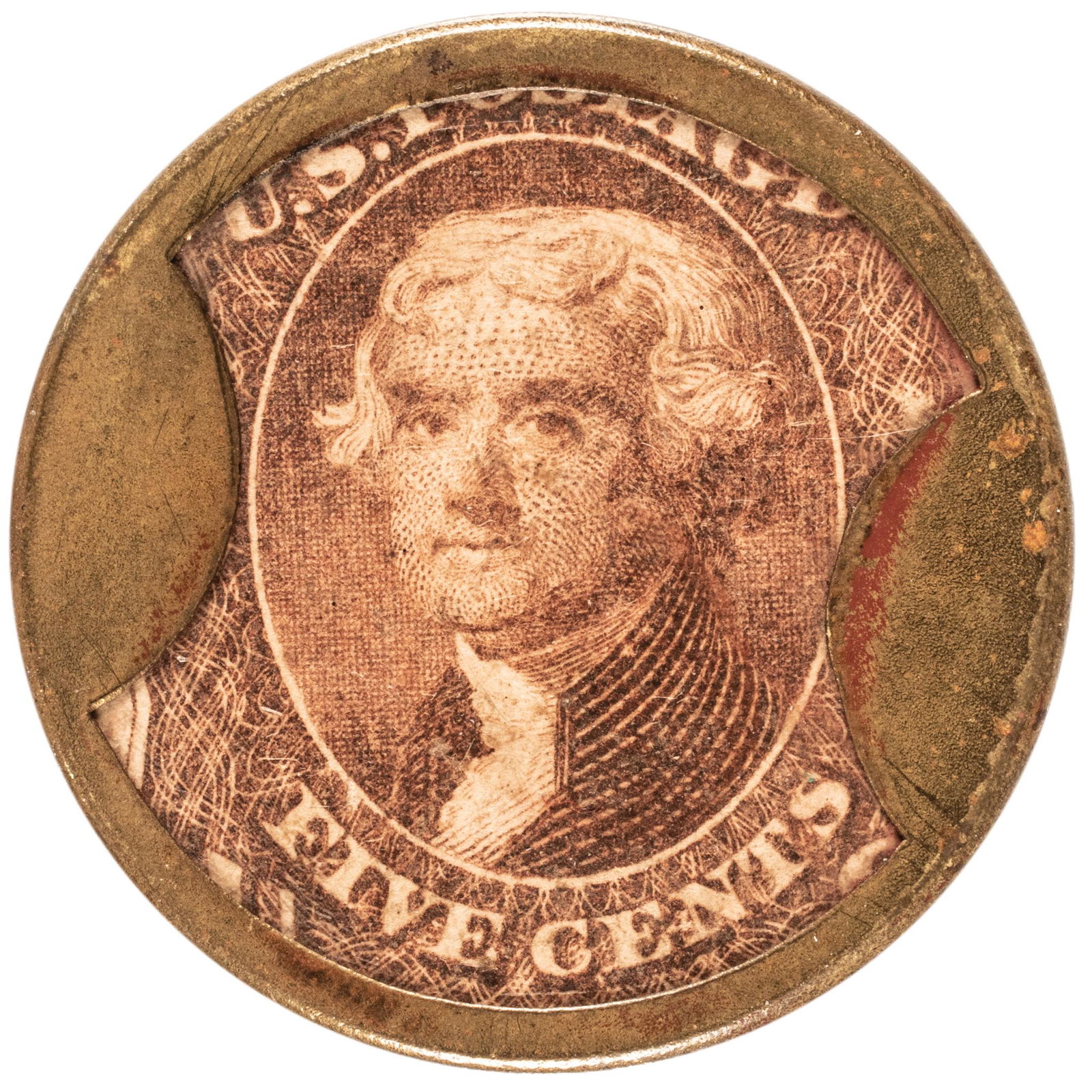 1862 CIVIL WAR, ENCASED POSTAGE
