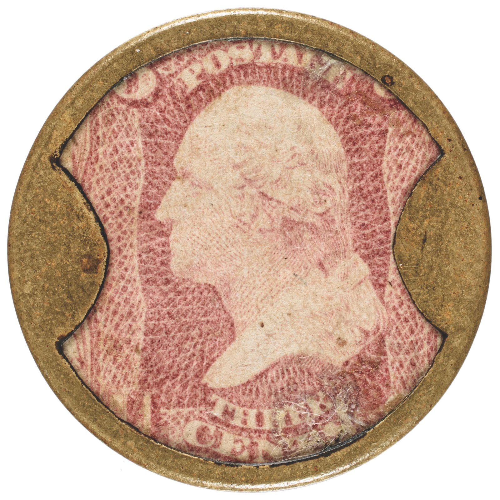 1862 ENCASED POSTAGE STAMP. J.