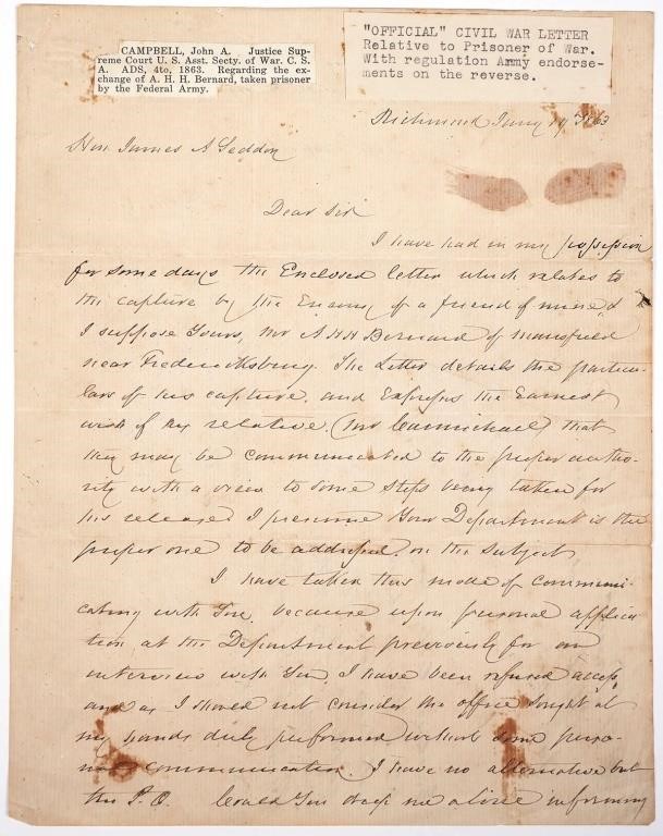 1863 CONFEDERATE POW RELEASE