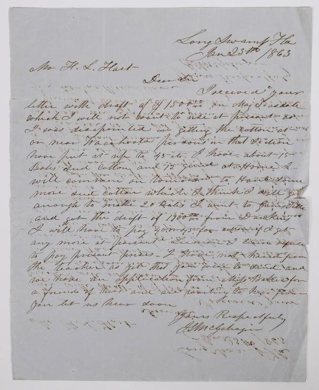 1863 CSA LETTER, LONG SWAMP,