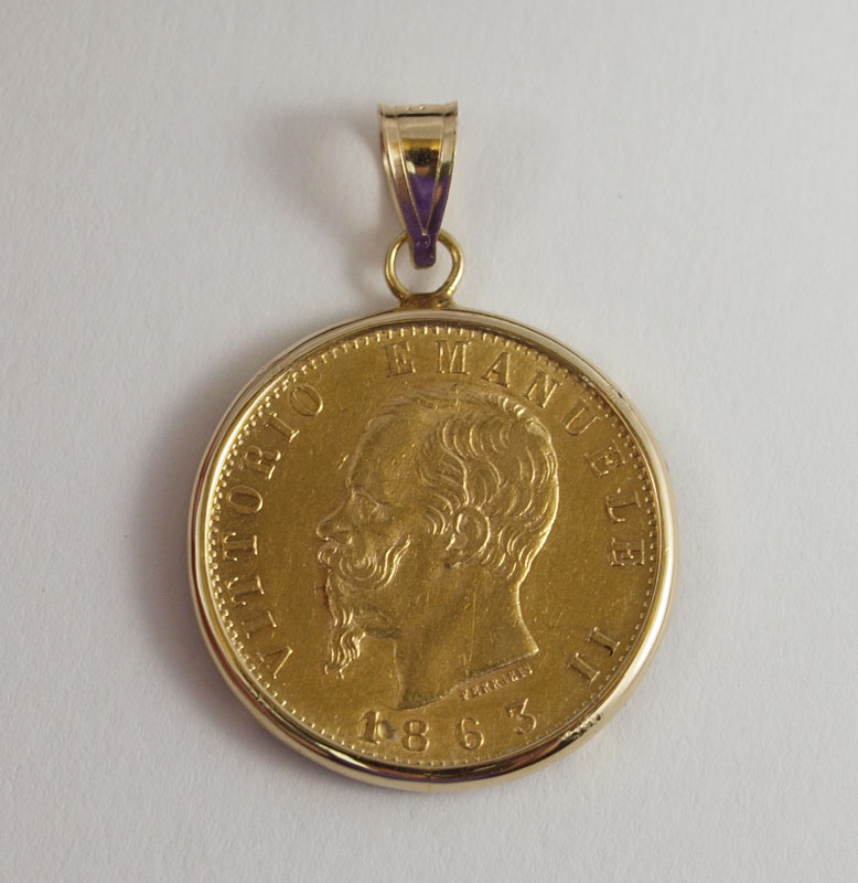1863 ITALIAN GOLD COIN PENDANT: