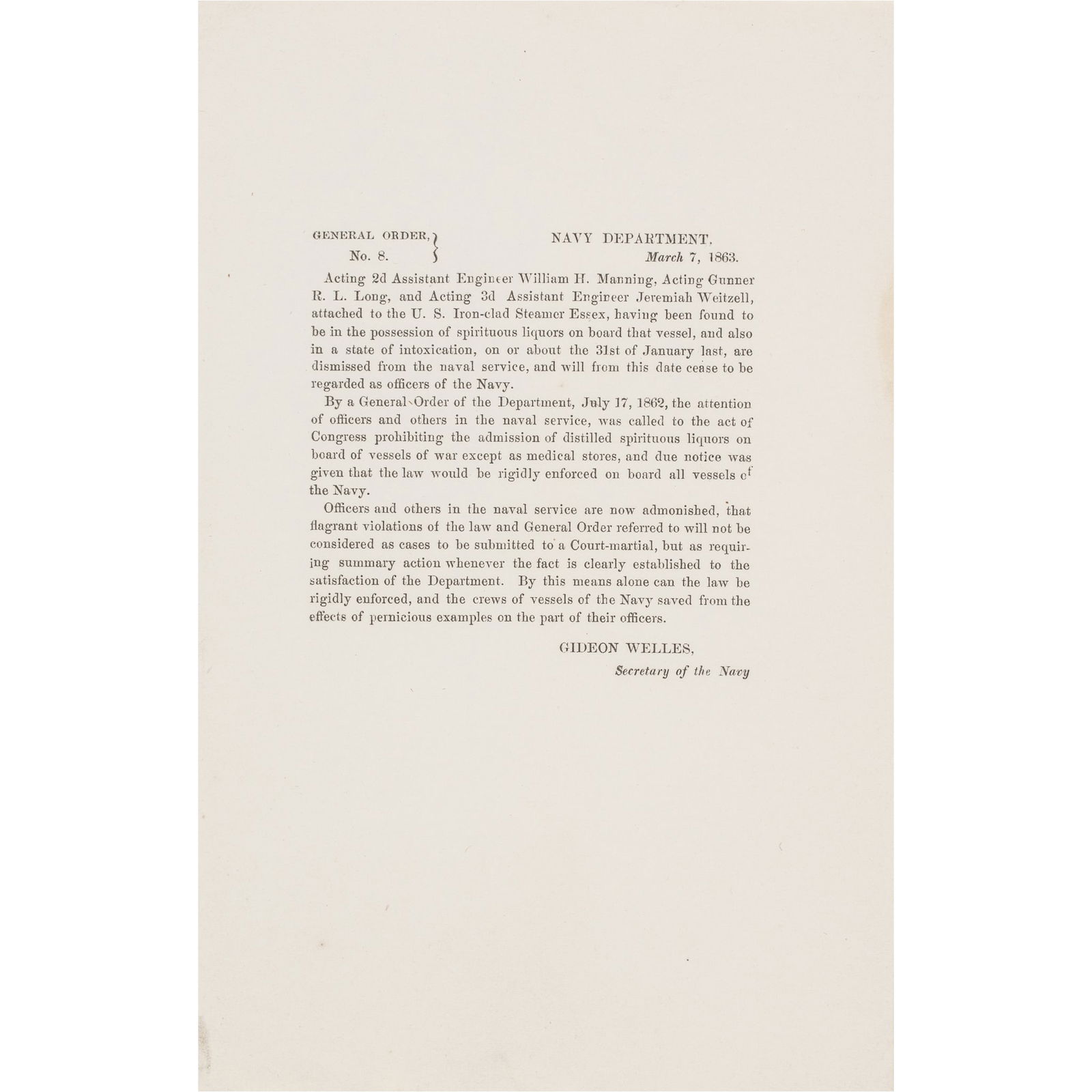 1863 NAVY SECRETARY GIDEON WELLES