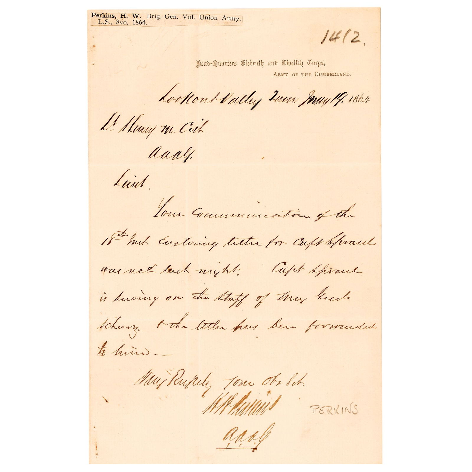 1864 CIVIL WAR DATED, UNION GENERAL