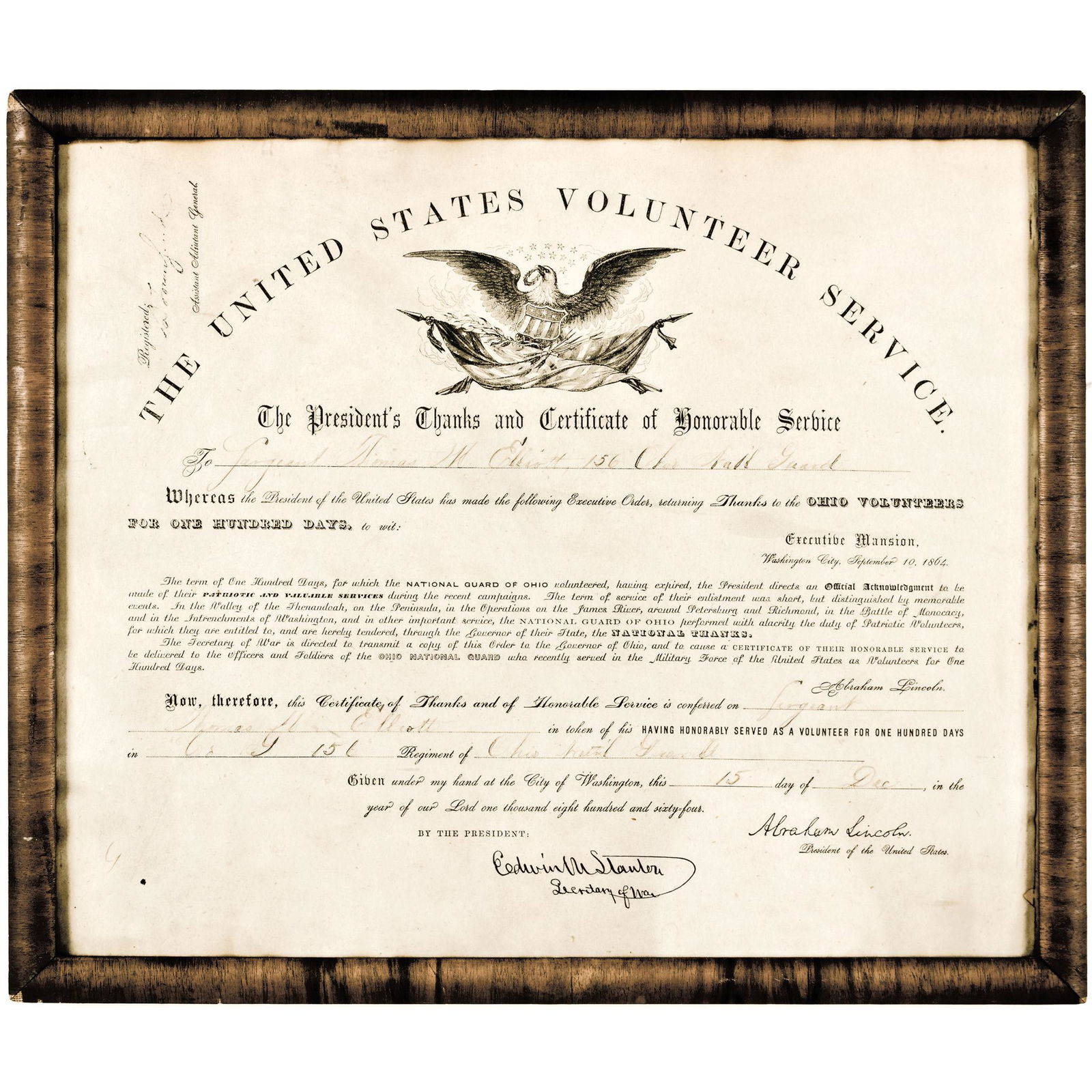 1864 CIVIL WAR OHIO, VOLUNTEER