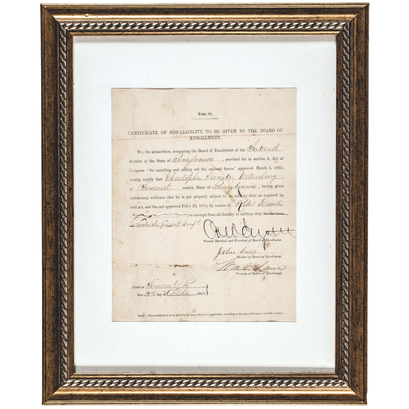 1864 CIVIL WAR UNION DRAFT
