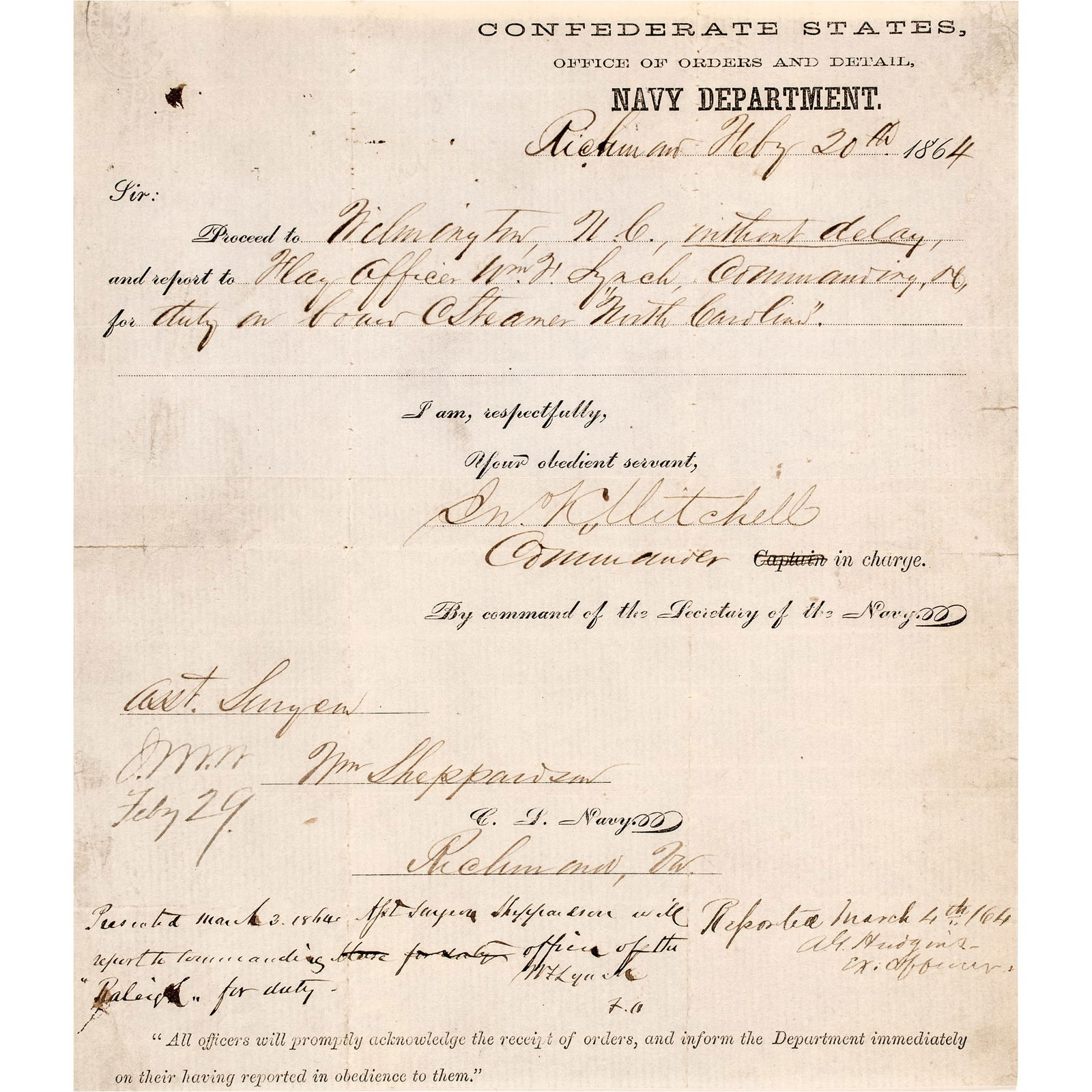 1864 CONFEDERATE STATES, NAVY