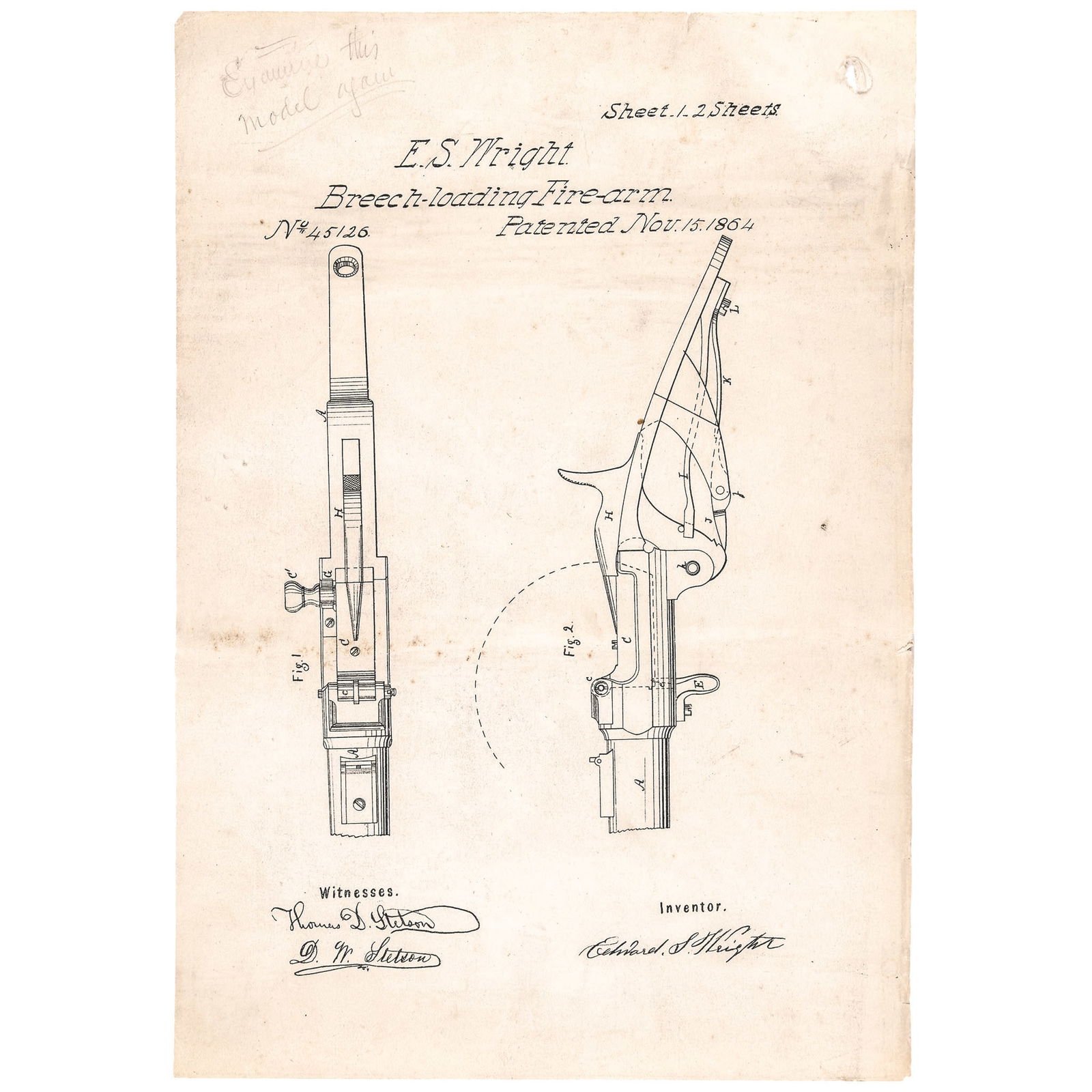 1864 E.S WRIGHT BREECH-LOADING