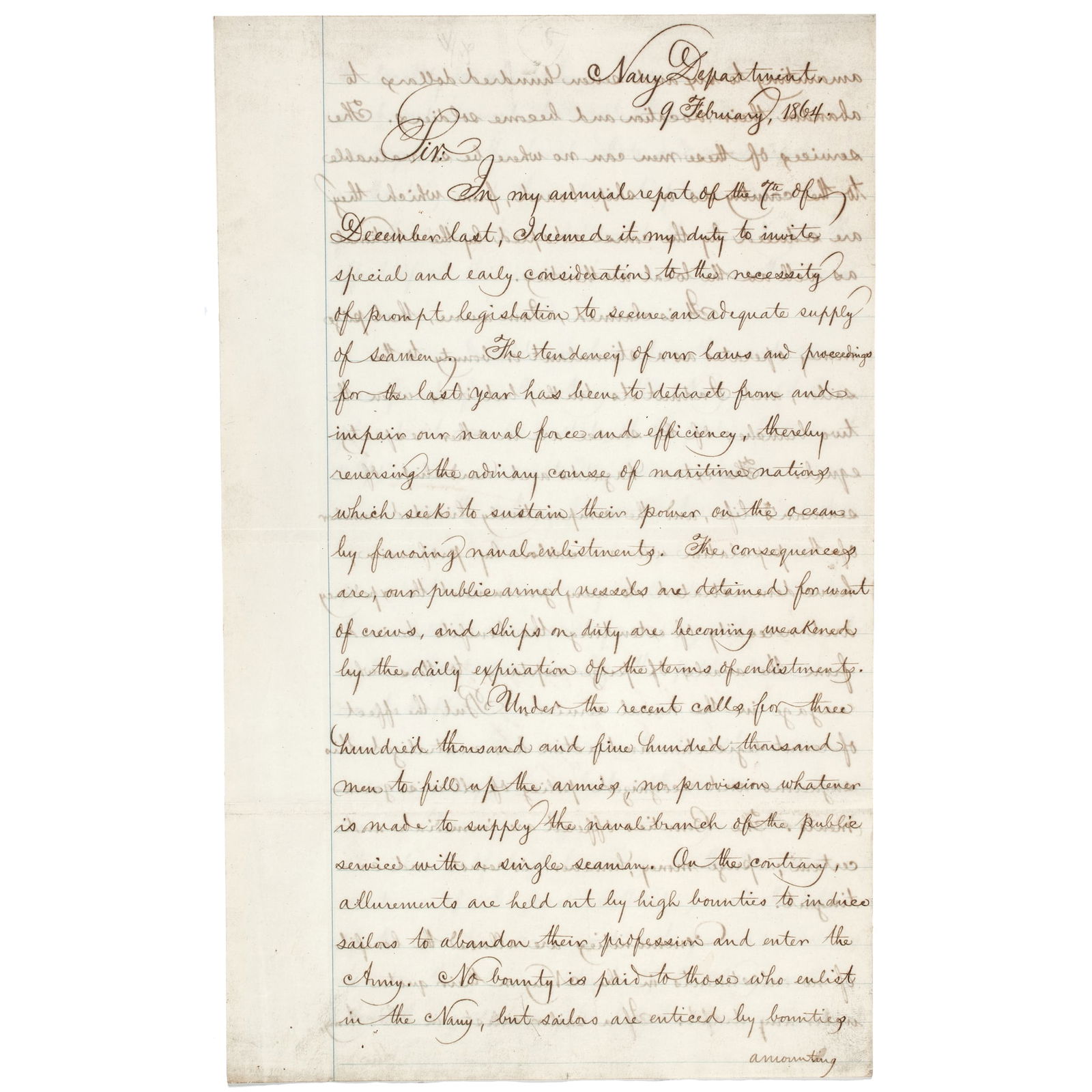 1864 GIDEON WELLES LETTER SIGNED AS