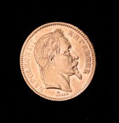 1865 20 FRANC GOLD COIN. Circu