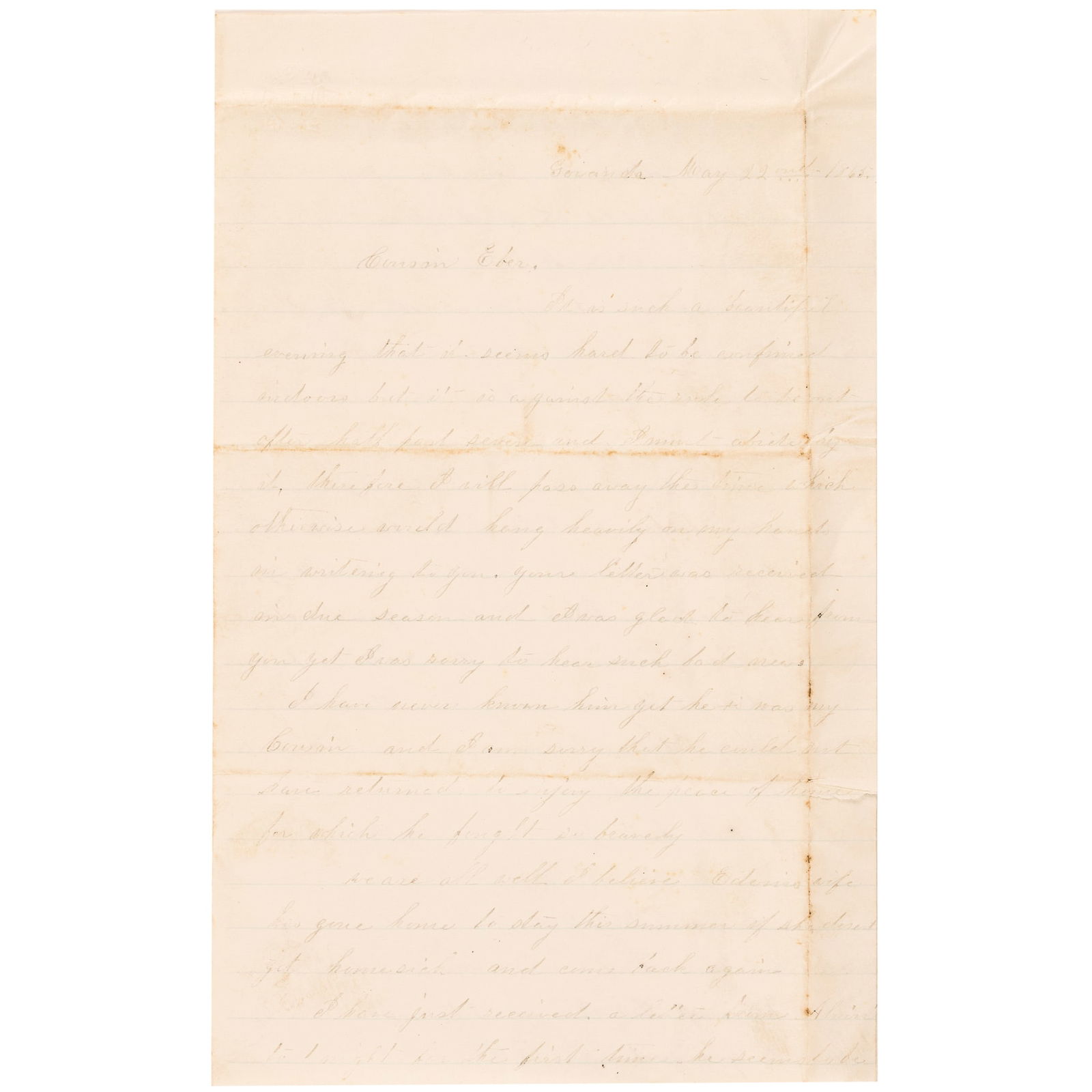 1865 CIVIL WAR LETTER ABOUT THE