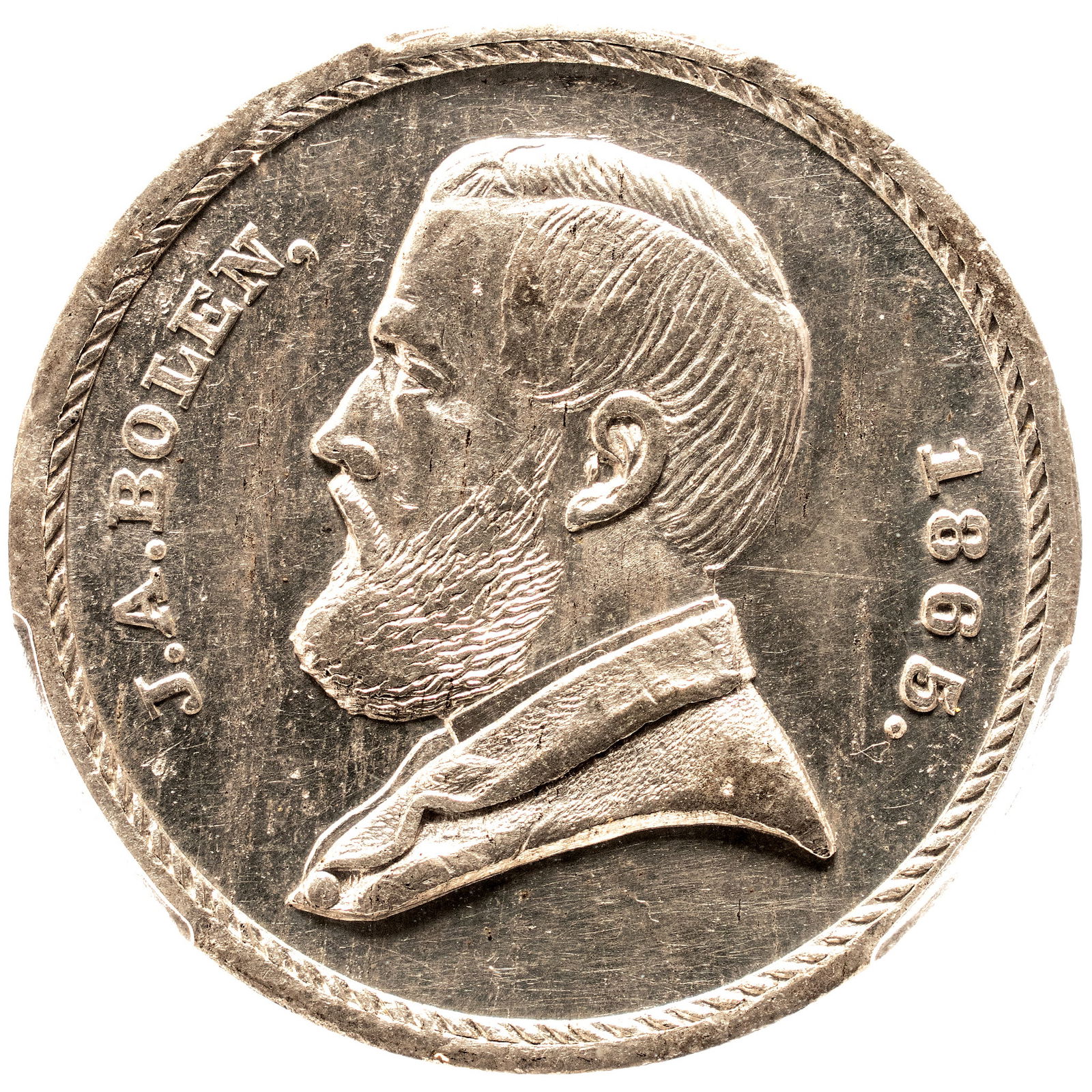 1865-DATED J.A. BOLEN MEDAL IN