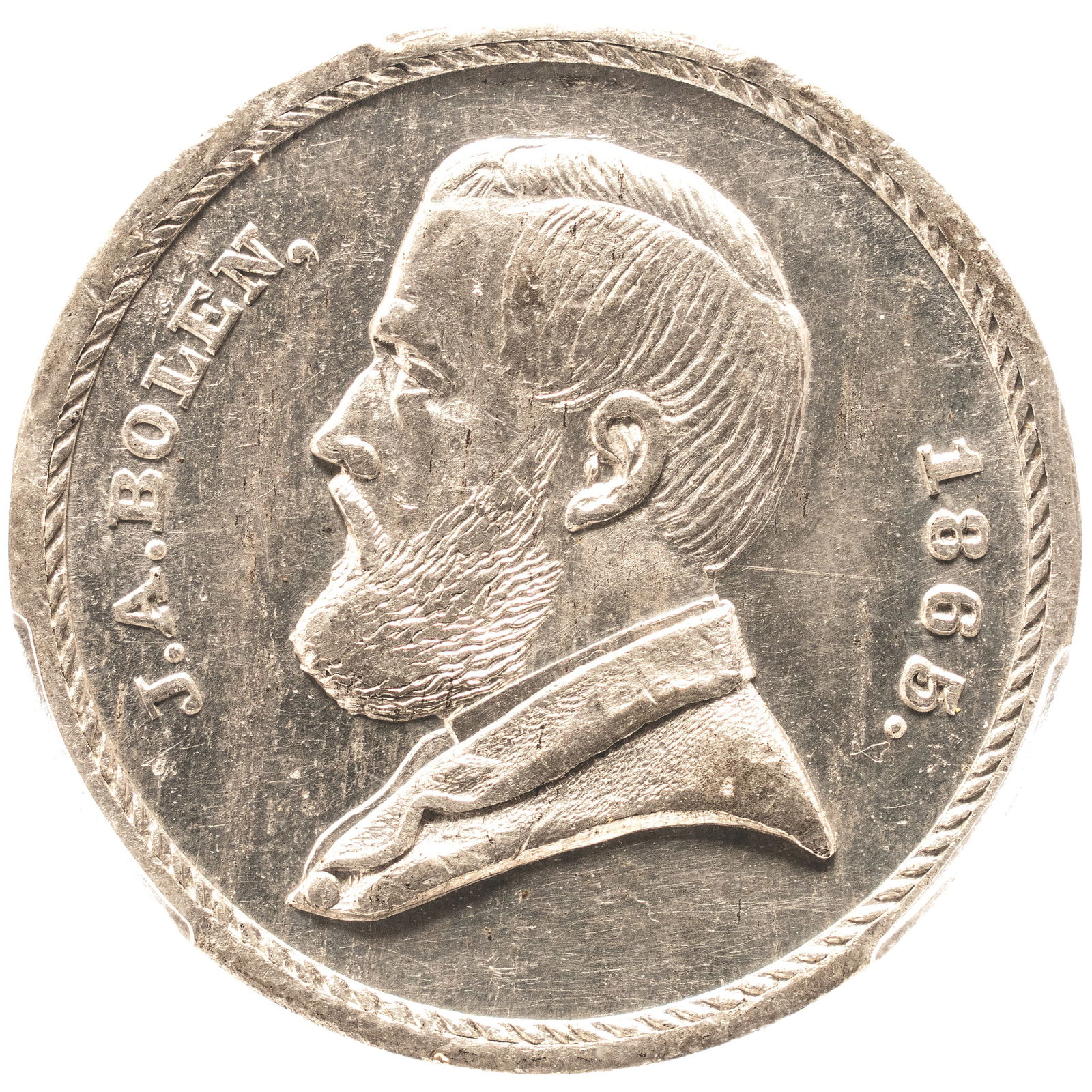 1865-DATED J.A. BOLEN MEDAL IN