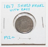 1867 WITH RAYS SHIELD NICKEL F