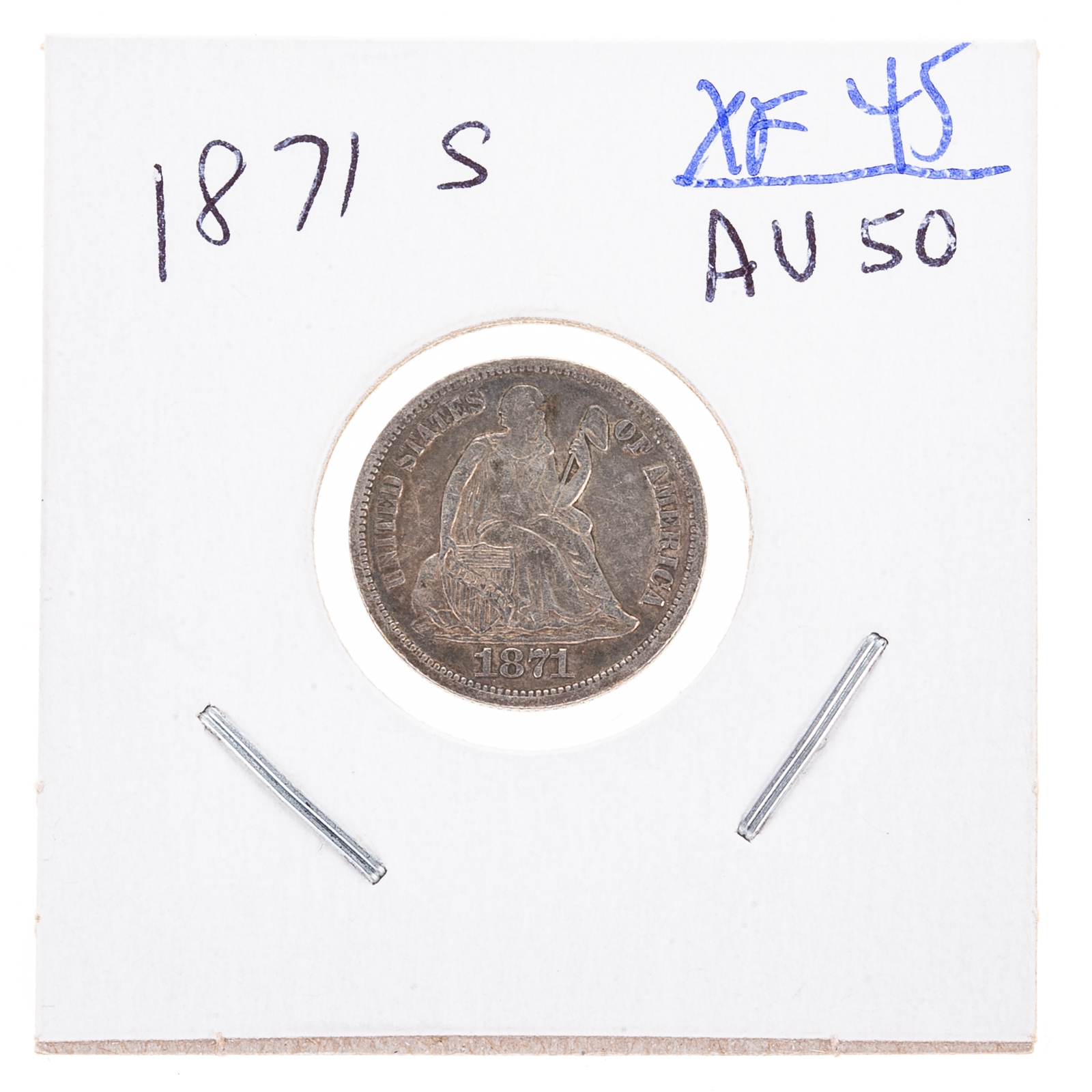 1871-S LIBERTY SEATED DIME XF45