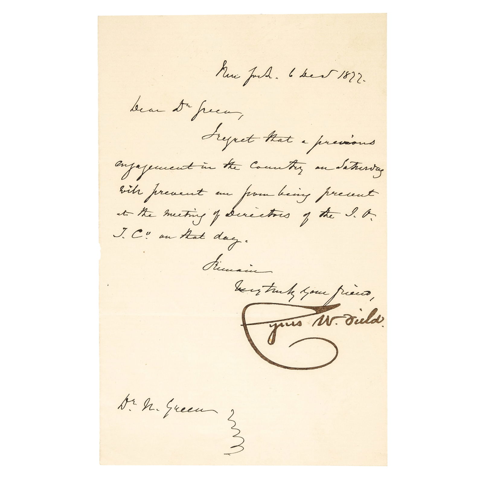 1872 CYRUS W. FIELD, FIRST ATLANTIC