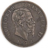 1872 ITALY 5 LIRE SILVER COIND