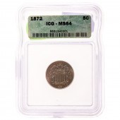 1872 SHIELD NICKEL ICG MS64 Fu
