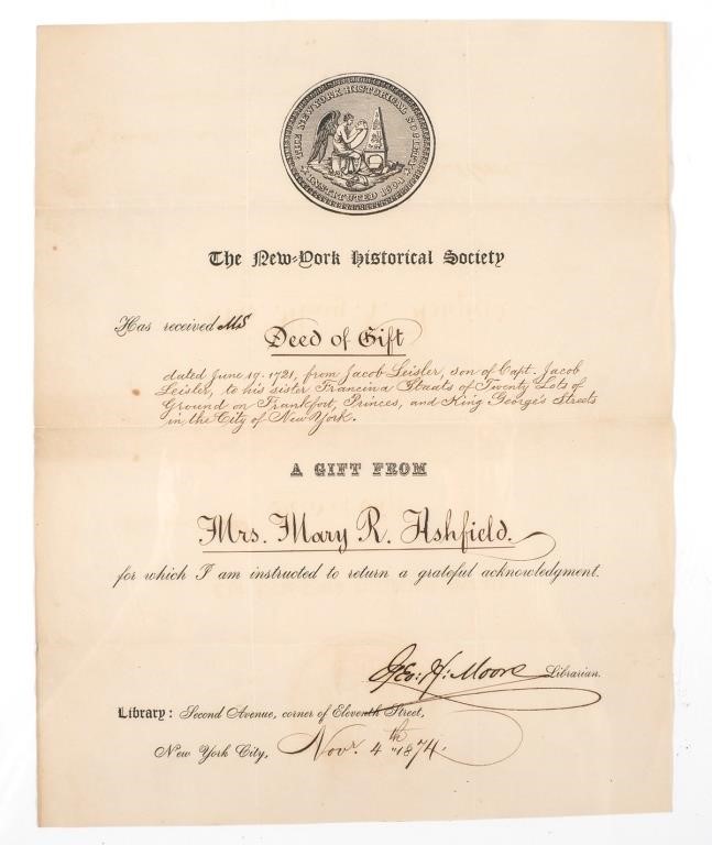 1874 NEW YORK HISTORICAL SOCIETY