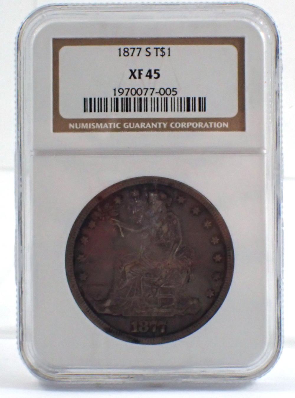 1877 U.S. SILVER TRADE DOLLAR,