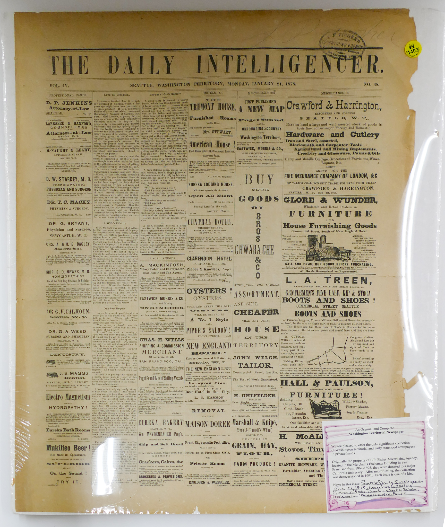 1878 Seattle Newspaper Shrink