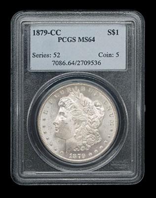 1879-CC Morgan silver dollar,