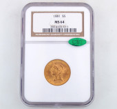 1881 $5 GOLD LIBERTY MS 64 NGC