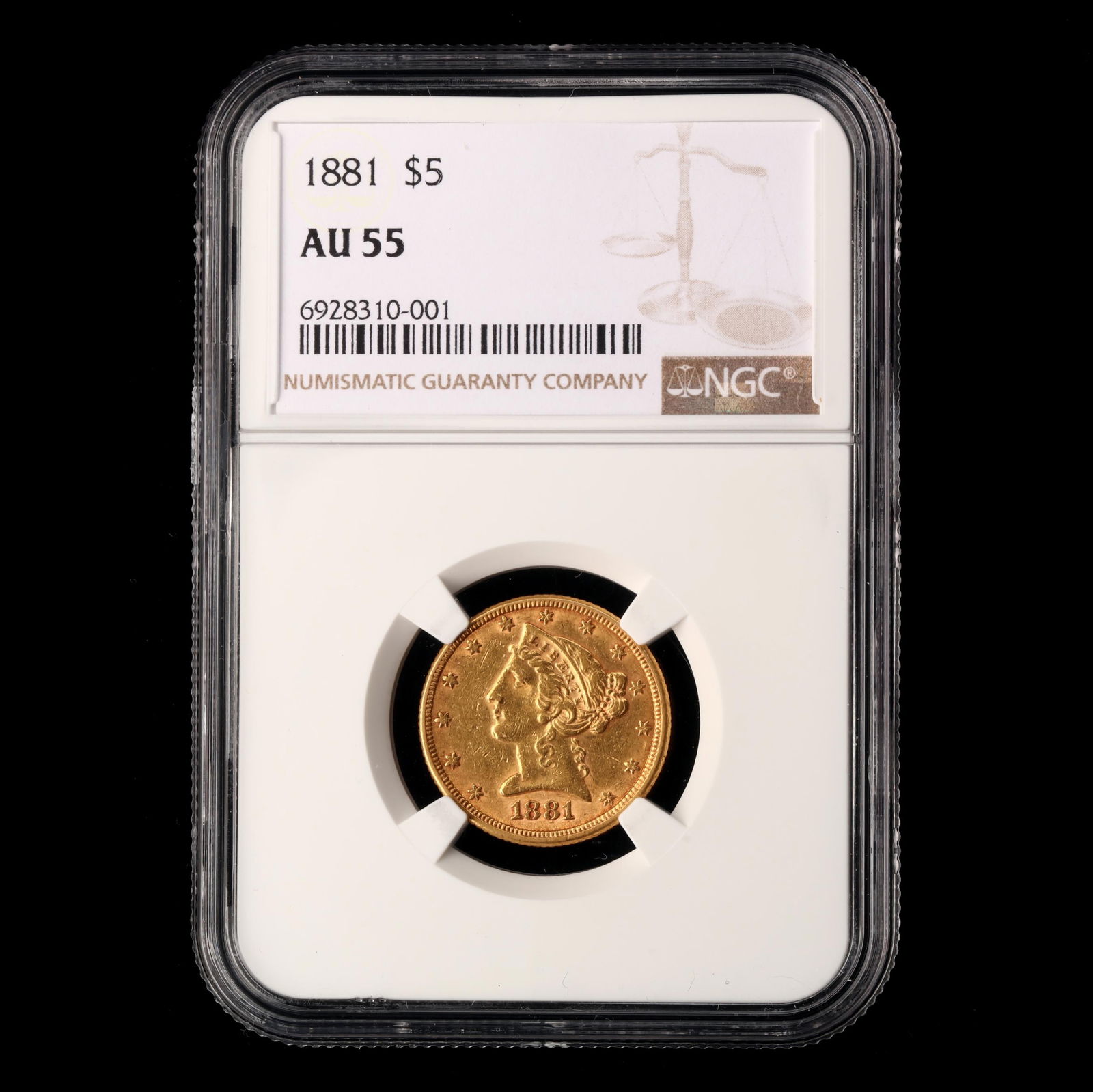 1881 $5 LIBERTY HEAD GOLD HALF
