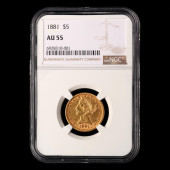 1881 $5 LIBERTY HEAD GOLD HALF